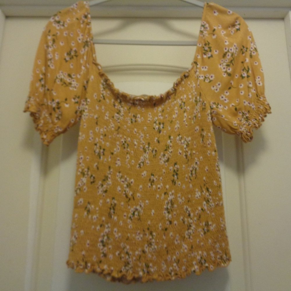 BOHO HEART & HIPS BOHO MUSTARD & FLOWERS ROMANTIC BLOUSE L